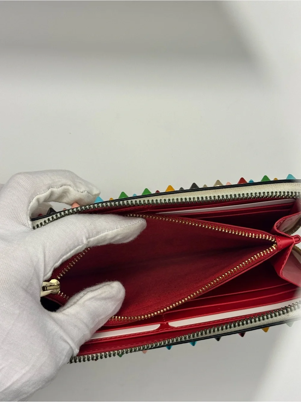 Christian Louboutin Panettone White Leather Multicolor Studded Clutch